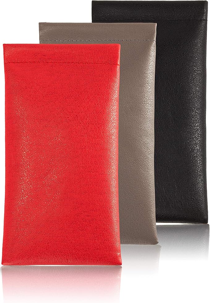 TRIUMPH VISION Squeeze Leather Sunglasses Pouch - 3 Pack Glasses Case Soft Eyeglass Sleeve Pouch Holder