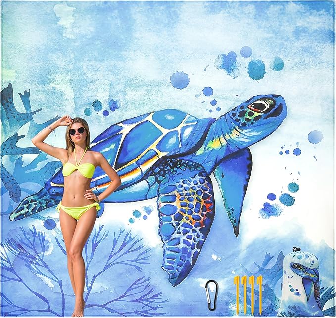 HIHOHO Beach Blanket Waterproof Sandproof Beach Mat for 1-8 Adults Quick Drying Durable Outdoor Picnic Mat for Beach Festival Travel Camping Hiking (BL-Seaturtle, 79"×83"(4 Person))