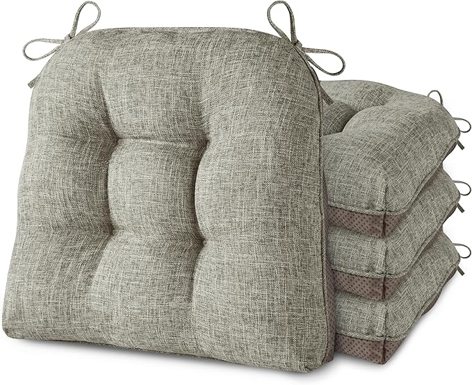 AddGrace Chair Cushions for Dining Chairs Set of 4 Kitchen Seat Cushions with Ties and Non Slip Backing Tufted Indoor Seat Pad for Kitchen Dining Room 18" x 17" x 3" Heather Grey