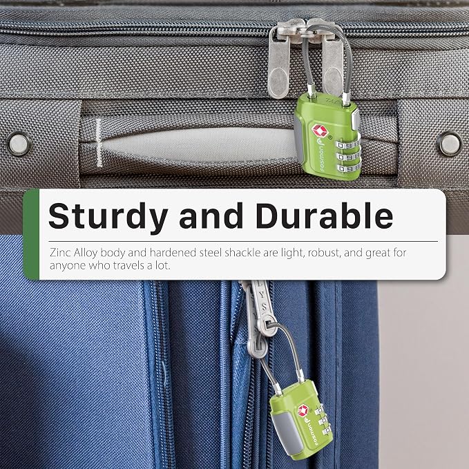 Fosmon TSA Approved Cable Locks for Luggage, Suitcase Locks with Push Release Button, 3 Digit Long Shackle Combo Wire Locks for Backpack, Gym Locker