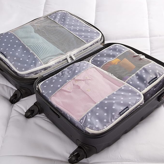 Travel Wise Packing Cubes for Travel - 5 Piece Set with Pattern Design, Lightweight Ripstop Nylon Luggage Organizers with Mesh Panel, Small Medium Large Sizes