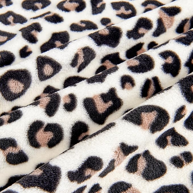 Edenleaf Leopard Print Blanket Fleece Throw for Bed Sofa Travel and Camping, Super Soft Cozy Fluffy Plush Cheetah Print Blanket for All Seasons 50"x60" (Cream)