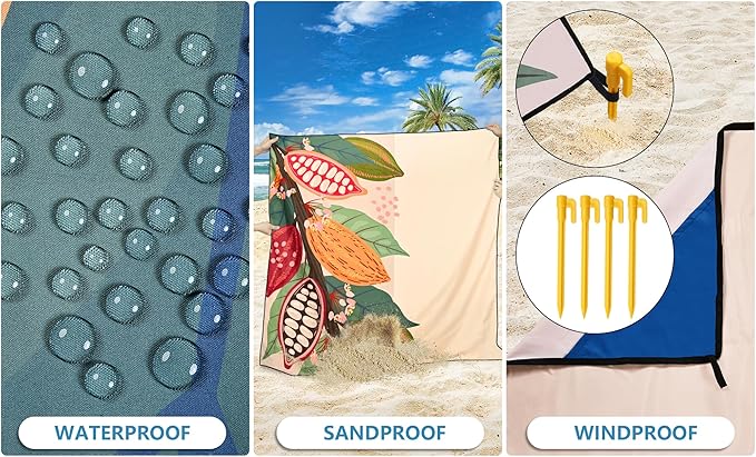 HIHOHO Beach Blanket Waterproof Sandproof Extra Large Beach Mat 79" X 83"/120"x108"for 1-8 Adults Quick Drying Durable Outdoor Picnic Mat for Beach Travel Camping Hiking