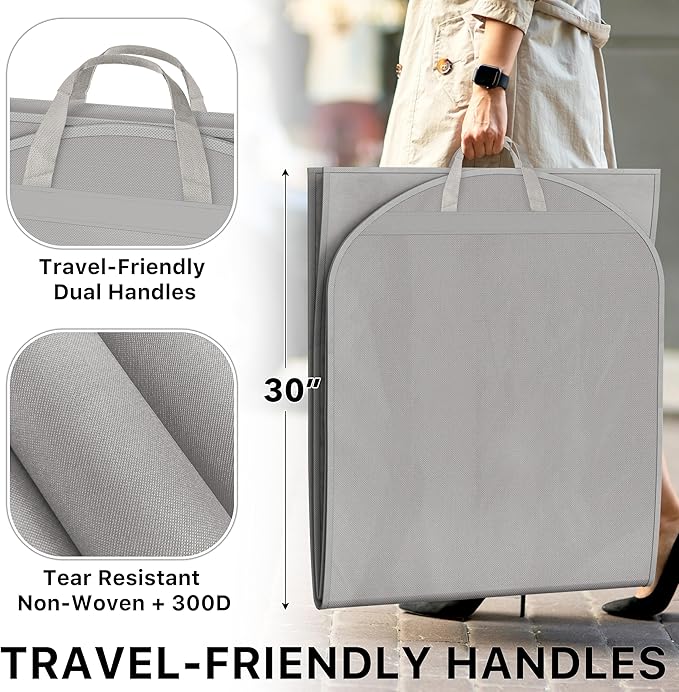 Simple Houseware 60-Inch Travel Garment Bag, Non-Woven | Lightweight, Gray, 3 Pack