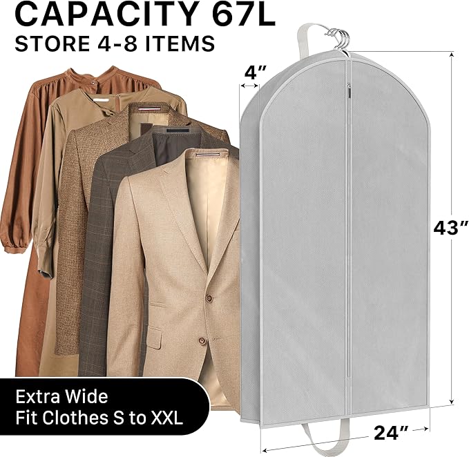 Simple Houseware 43-Inch Travel Garment Bag, Non-Woven Lightweight, Gray