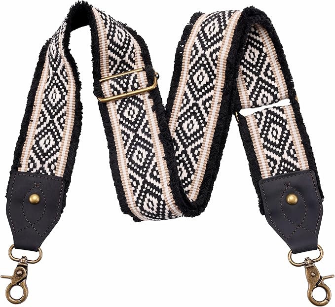 Nefelibata Purse Strap-2"Crazy Horse Leather Bag Strap Adjustable Replacement,Retro Jacquard Embroidery Crossbody Straps