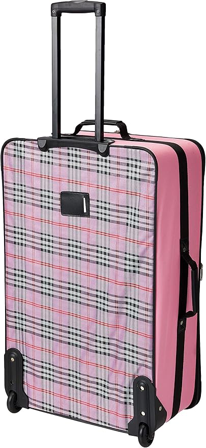Rockland Fashion Softside 4 Piece Luggage Set, Expandable, (14" Tote/19"/24"/28"), Pink Cross