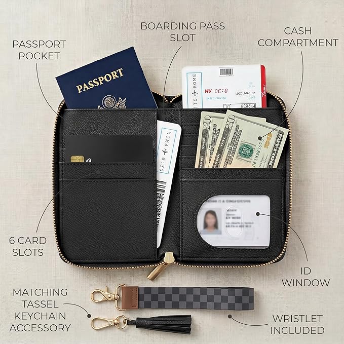 Beautiful Passport Holder for Travel with Wristlet Strap - All-in-One Wallet for Women with Card Slots and Tassel Keychain - Perfect RFID Blocking Case to Keep Your Travel Documents Organized & Safe
