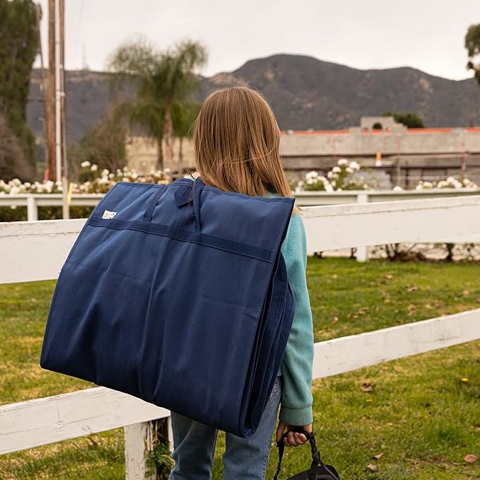 Waterproof Hanging Garment Bag 40 inch Clothes Bag with Gusset, 2 Pack, 5 Pockets & Side Zip for Dance Costumes, Sports, Skating, Theatre, Beauty Pageants,Cheer & More by Kendall Country, Navy Blue
