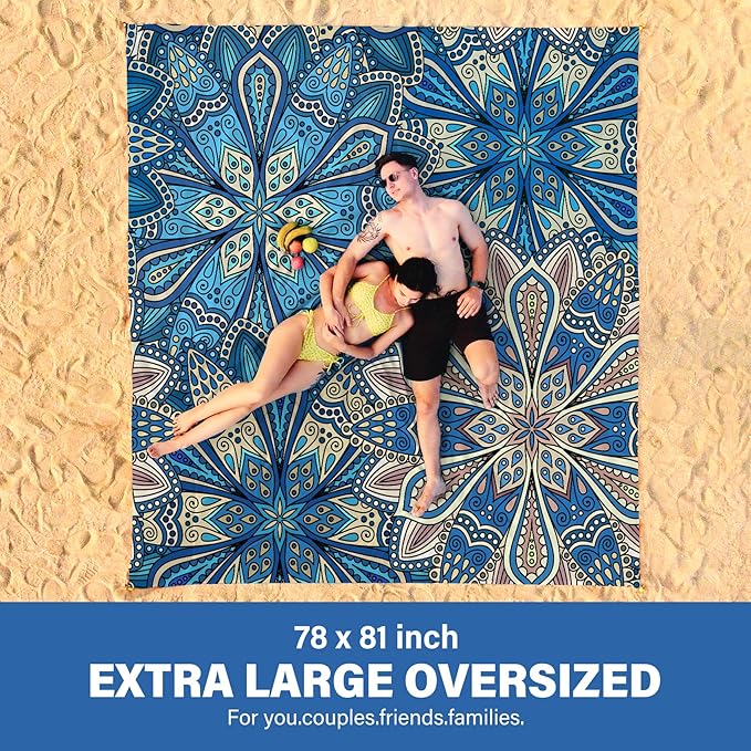 Famstar Beach Blanket Oversized Extra Large 78"X81"/10'X9',Waterproof Sandproof Beach Blanket 2-8 Adults Lightweight Durable for Travel Camping Hiking Picnic