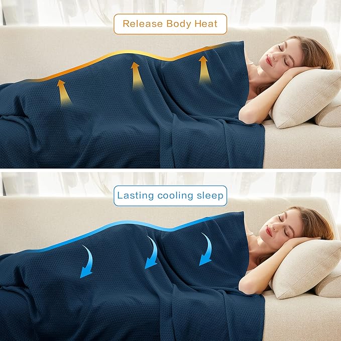 AmyHomie Cooling Blanket Queen Size, 100% Rayon Derived from Bamboo, Cool Summer Blanket for Hot Sleepers, Soft Comfy Lightweight Blankets for All Seasons(Navy, 90×90in)