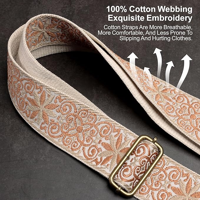 Nefelibata Purse Strap-2"Crazy Horse Leather Bag Strap Adjustable Replacement,Retro Jacquard Embroidery Crossbody Straps