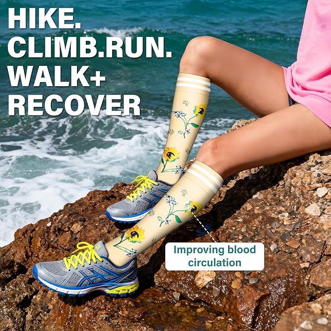 Acture 6 Pack Compression Socks for Women and Men - Knee High for Medical, Running, Nurses, Travel