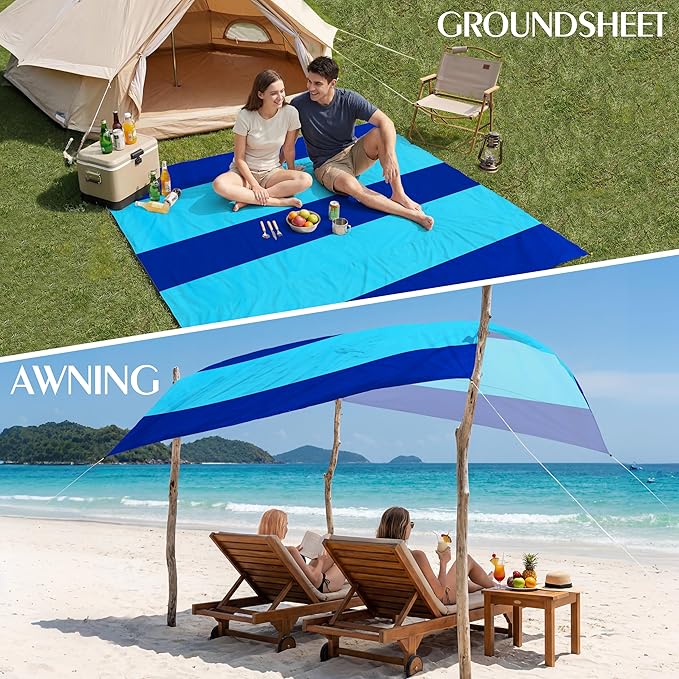 Aroveea Beach Blanket Waterproof Sandproof 1-7 Adult Oversized 78''X81''/10'X9' Lightweight Durable Compact Sand Free Beach Mat for Travel Camping Hiking Picnic Blanket