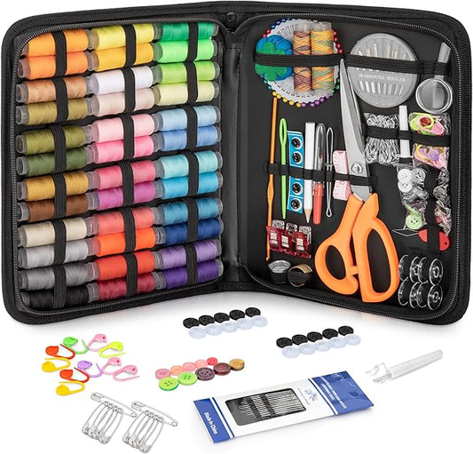 KEYHOT Sewing kit Basic,Needle and Thread Kit,Travel Small Sewing Machine Supplies for Adults Beginners Men, Home Travel Emergency Including Scissors Measure Tape Needle Threader (200pcs)