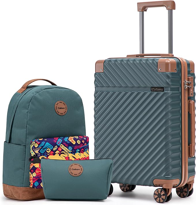 Cosbarn Carry On Luggage 22x14x9 Airline Approved, Hardside 20 Inch Carry on Suitcases with Wheels, Hard Shell ABS Lightweight Carry on Luggage Set, Travel Suitcase Set with TSA Lock, DarkGreen