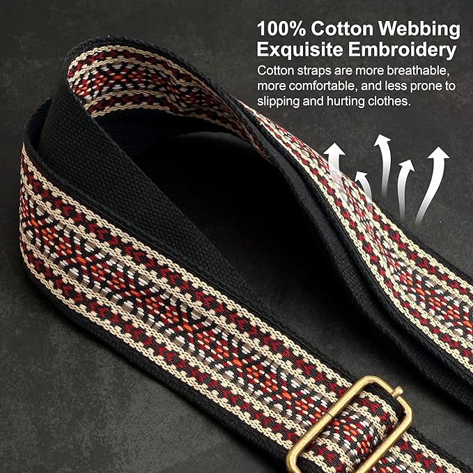 Nefelibata Purse Strap-2"Crazy Horse Leather Bag Strap Adjustable Replacement,Retro Jacquard Embroidery Crossbody Straps