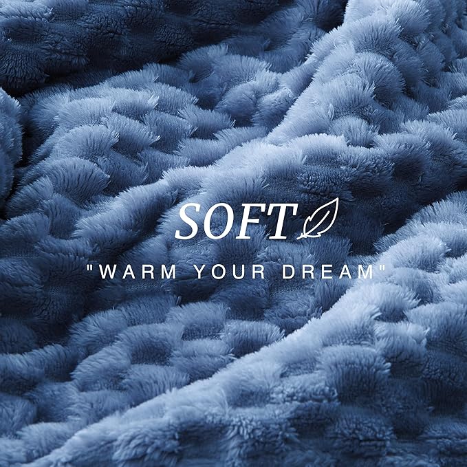 EXQ Home Gentle Soft Fleece Throw Blanket – Cozy Lightweight 3D Imitation Turtle Shell Jacquard Blanket for Couch Bed – All-Season Warm Fuzzy Flannel Blanket for Women Mom Her Gifts(84"x90",Dark Blue)