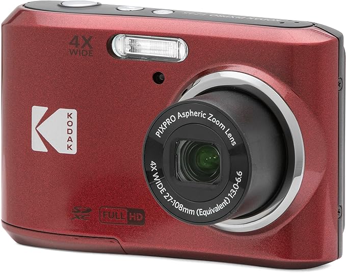 Kodak PIXPRO FZ45 16MP Digital Camera 4X Optical Zoom 27mm Wide Angle 1080P Full HD Video 2.7" LCD Camera (Red) + 64GB Card and Reader + Case + Memory Wallet + Tripod + Cleaning Bundle