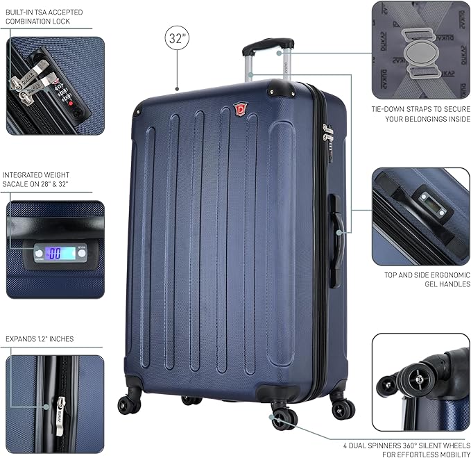 DUKAP INTELY Hardside Luggage Set with Spinner Wheel | Spacious Travel Suitcases with TSA Lock and Ergonomic GEL Handle | 3 Piece Set (20"/28"/32") | Blue