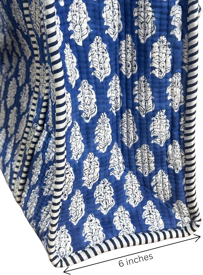 ATOSII Women Handblock Print Quilted 100% Cotton Floral Large Shoulder Tote Bag with Pocket, Zipper for Work, Beach & Travel