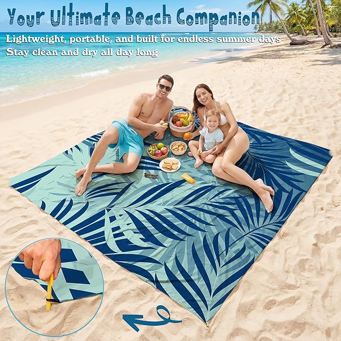 Aroveea Beach Blanket Waterproof Sandproof 1-7 Adult Oversized 78''X81''/10'X9' Lightweight Durable Compact Sand Free Beach Mat for Travel Camping Hiking Picnic Blanket