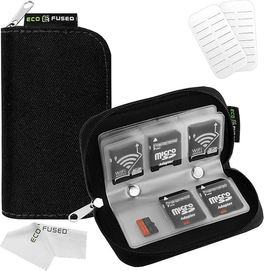 Eco-Fused Memory Card Case - Fits up to 22x SD, SDHC, Micro SD, Mini SD and 4X CF - Holder with 22 Slots