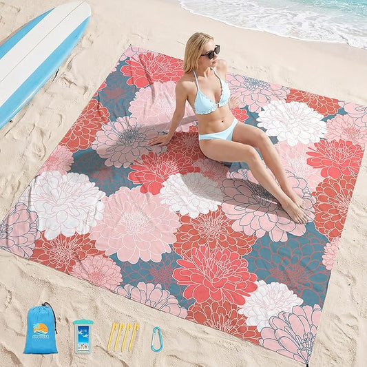 Aroveea Beach Blanket Waterproof Sandproof 1-7 Adult Oversized 78''X81''/10'X9' Lightweight Durable Compact Sand Free Beach Mat for Travel Camping Hiking Picnic Blanket