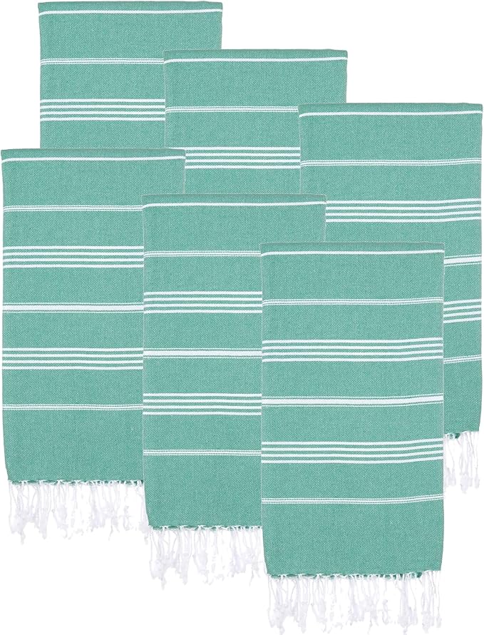 Turkish Beach Towels, Pack of 6 | Oversized, Quick Dry, Sand Free | 100% Cotton, Large 38x71 Towels for Beach, Pool, Travel | Ultra-Soft, Compact, and Absorbent | Green
