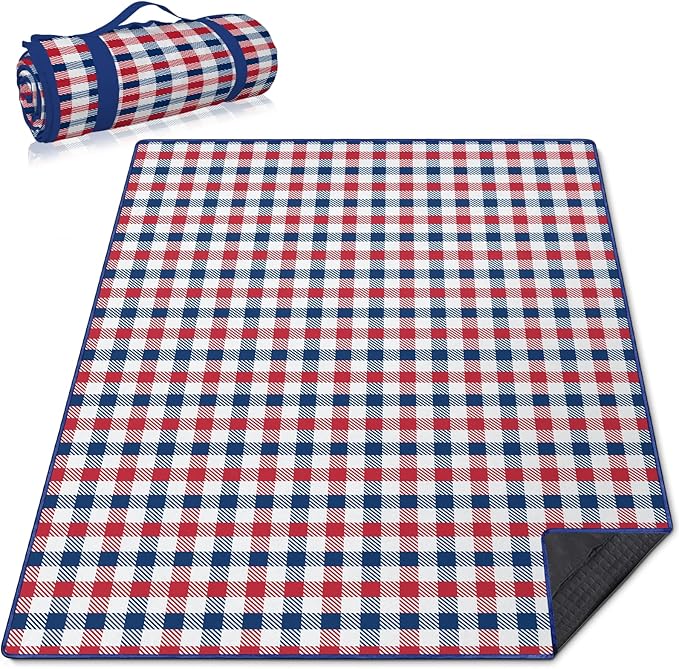 Independence Day Picnic Blankets Waterproof Foldable, Fourth of July Packable Picnic Mat Large Outdoor Blanket for Grass, Sandproof Picnic Accessories for Festival Party Beach Tent Lawn