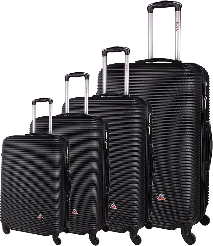 InUSA ROYAL Hardside Luggage Set with Spinner Wheel | Spacious Travel Suitcases with Ergonomic GEL Handle and Studs | (20/24/28/32) 4 Piece Luggage Set | Black
