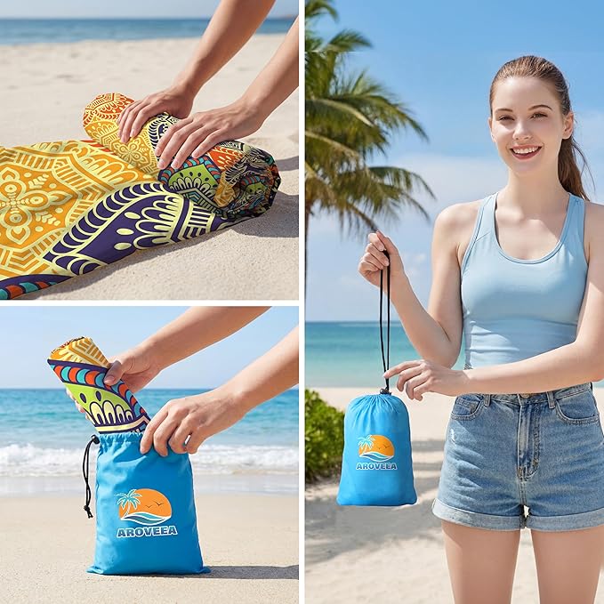 Aroveea Beach Blanket Waterproof Sandproof 1-7 Adult Oversized 78''X81''/10'X9' Lightweight Durable Compact Sand Free Beach Mat for Travel Camping Hiking Picnic Blanket