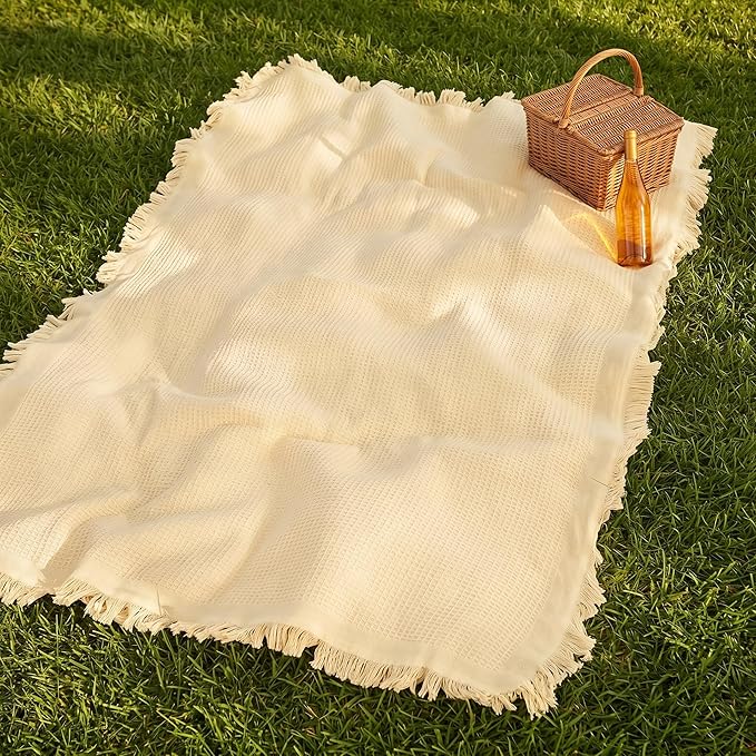 70"x 70" Picnic Blanket Extra Large,Layer Outdoor Blanket for 5 to 7 Adults,Camping Grass Lawn Park Accessories Cute Couple Gifts Ideas Wedding Registry for Park, Beach (Cream)
