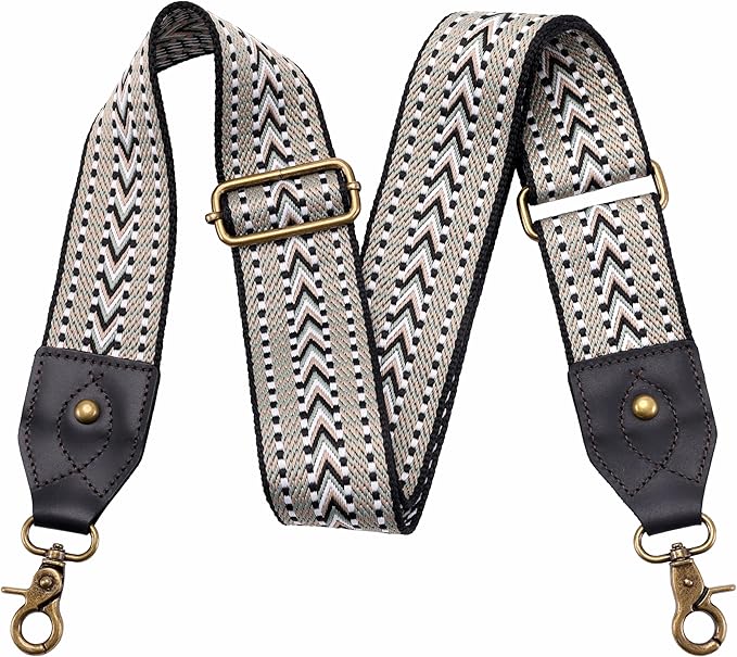 Nefelibata Purse Strap-2"Crazy Horse Leather Bag Strap Adjustable Replacement,Retro Jacquard Embroidery Crossbody Straps