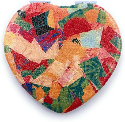 Compact Mirror Heart Shape Pocket Mirror Floral Purse Mirror Small Travel Mirror Abstractive Art Print Meaningful Gift for Women