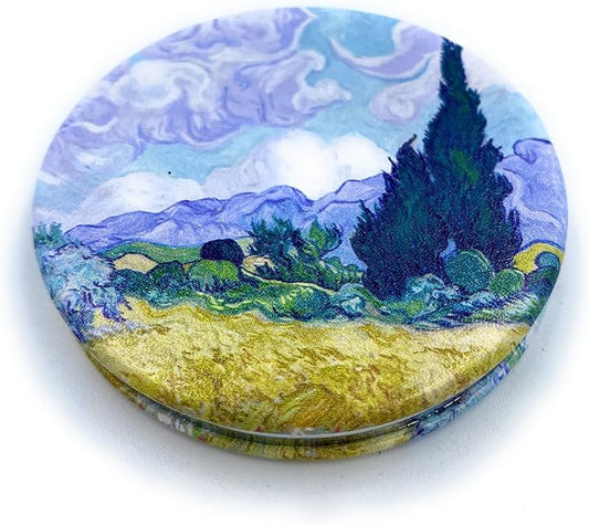 Art Gifts for Women Travel Mirror Van Gogh Handheld Mirror Small Cosmetic Compact Mirror Cute Pocket Mirror Design Print Wheat Field and Cypress, Diameter 2.75 inch x 0.4 inch Thickness