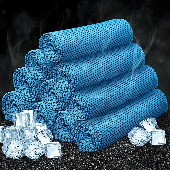 Honoson 10 Pcs Cooling Towel Bulk - Neck & Face Cool Chilly Towels Microfiber Breathable Sport Sweat Rag for Gym, Yoga, Travel, Camping, Running, Outdoor (Blue)