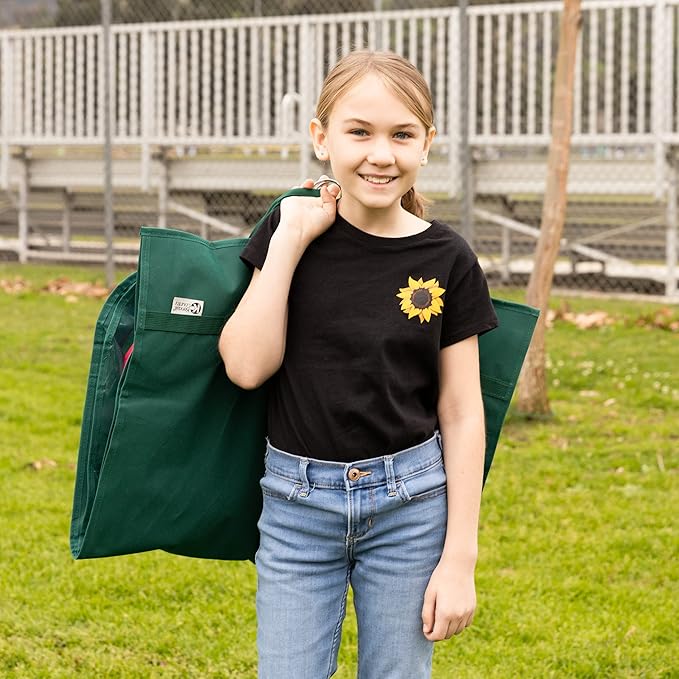 Waterproof Hanging Garment Bag 40 inch Clothes Bag with Gusset, 5 Pockets & Side Zip for Dance Costumes, Cheer, Skating, Theatre, Beauty Pageants,Cheer & More by Kendall Country, Forest Green