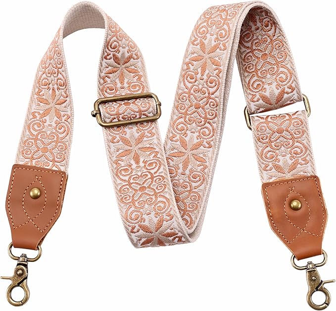 Nefelibata Purse Strap-2"Crazy Horse Leather Bag Strap Adjustable Replacement,Retro Jacquard Embroidery Crossbody Straps