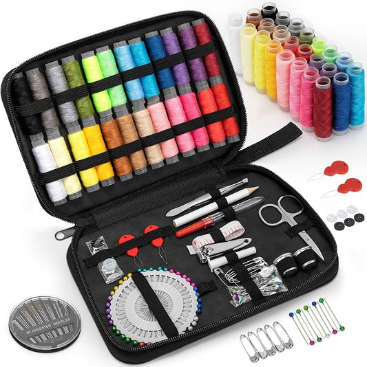 KEYHOT Sewing kit Basic,Needle and Thread Kit,Travel Small Sewing Machine Supplies for Adults Beginners Men, Home Travel Emergency Including Scissors Measure Tape Needle Threader (130pcs)