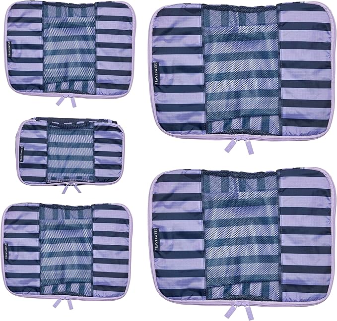 Travel Wise Packing Cubes for Travel - 5 Piece Set with Pattern Design, Lightweight Ripstop Nylon Luggage Organizers with Mesh Panel, Small Medium Large Sizes