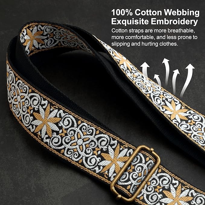 Nefelibata Purse Strap-2"Crazy Horse Leather Bag Strap Adjustable Replacement,Retro Jacquard Embroidery Crossbody Straps