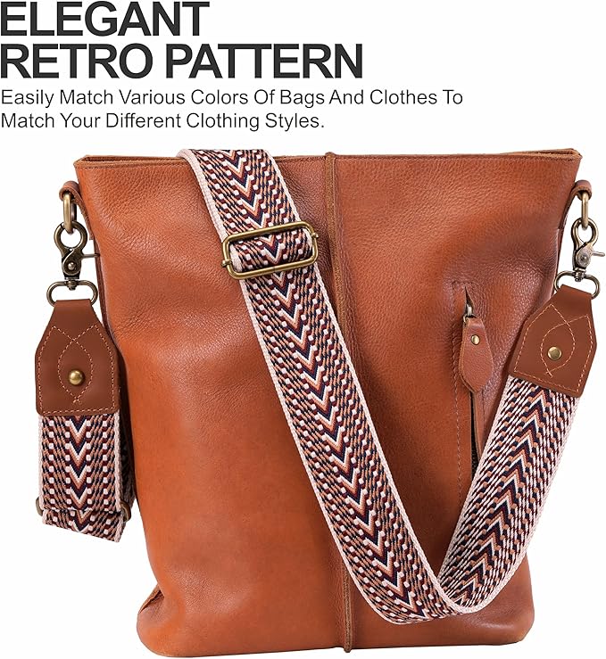 Nefelibata Purse Strap-2"Crazy Horse Leather Bag Strap Adjustable Replacement,Retro Jacquard Embroidery Crossbody Straps