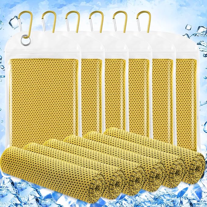 Hosuly 6 Pack Cooling Towels 40" x 12" Sport Towels, Cooling Rag for Neck and Face Ice Breathable Chilly Portable Neck Wraps for Yoga(Yellow)
