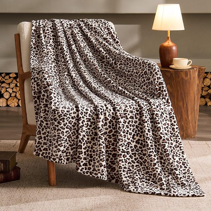 BEDELITE Fleece Blanke for Couch & Bed Leopard Print Throw Blanket – Soft Blanket, Cozy Lightweight Fleece Animal Print Throw, 60"x 80", Snow Leopard
