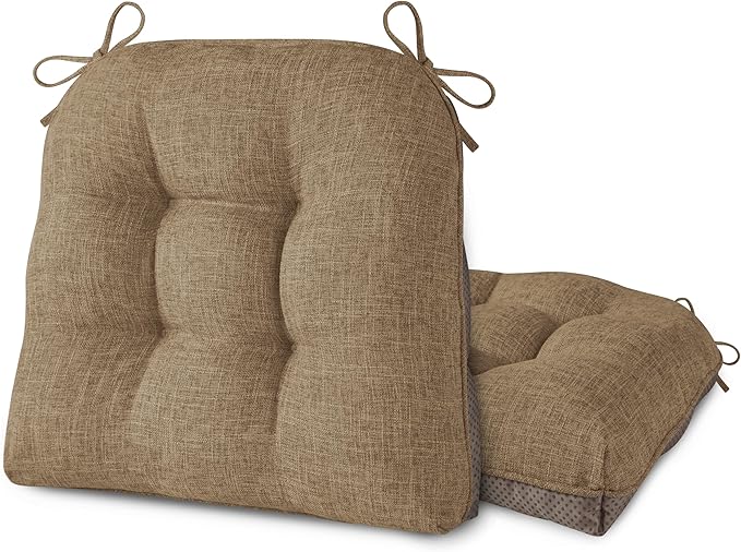AddGrace Chair Cushions for Dining Chairs Set of 2 Kitchen Seat Cushions with Ties and Non Slip Backing Tufted Indoor Seat Pad for Kitchen Dining Room 18" x 17" x 3" Light Brown