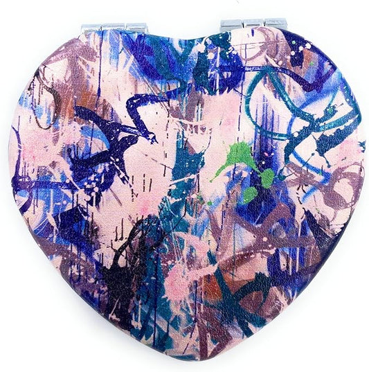 Heart Mirror - Compact Blue Pocket Mirror, Mini Size Travel Mirror, Folding Heart Shape Mirror - Unique Gift for Her