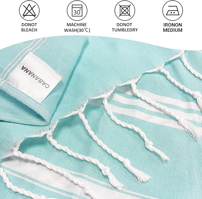 cabanana Turkish Beach Towel Oversized - 40"x70" Quick Dry Sand Free Thin Beach Towels for Adults,Extra Large Cotton Lightweigh Travel Towel for Beach Accessories (New Aqua)