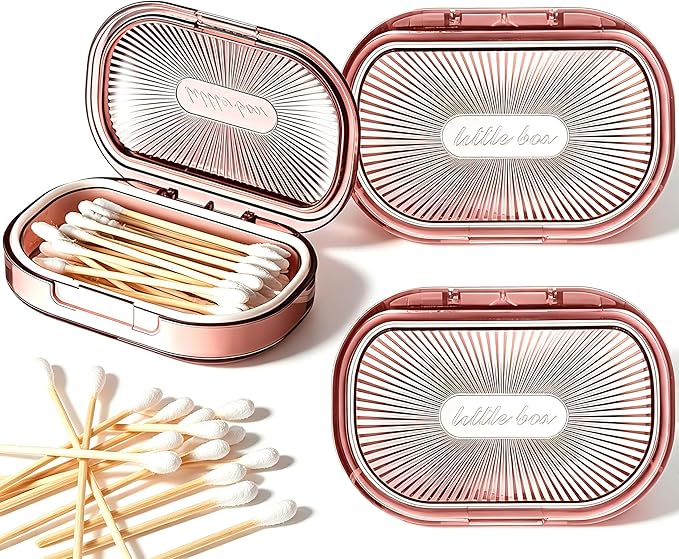 2 Pcs Hair Tie Container Small Portable Travel Cotton Swab Holder Dispenser with Lid Plastic Box Storage Containers for Small Items, 3.94 x 2.76 Inch(2Pces,Pink01)