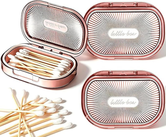 2 Pcs Hair Tie Container Small Portable Travel Cotton Swab Holder Dispenser with Lid Plastic Box Storage Containers for Small Items, 3.94 x 2.76 Inch(2Pces,Pink01)